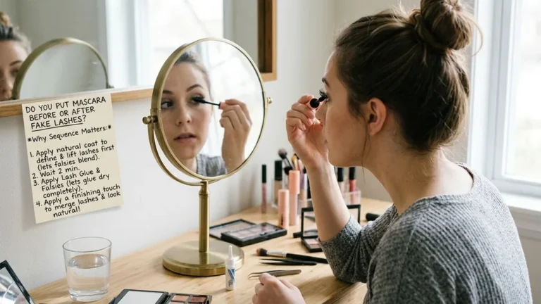 do you put mascara on before or after fake lashes